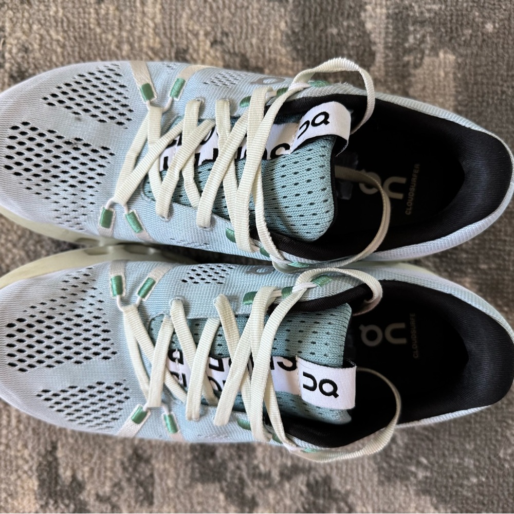 On Running Women’s Cloudsurfer Blue, White and Green Sneakers